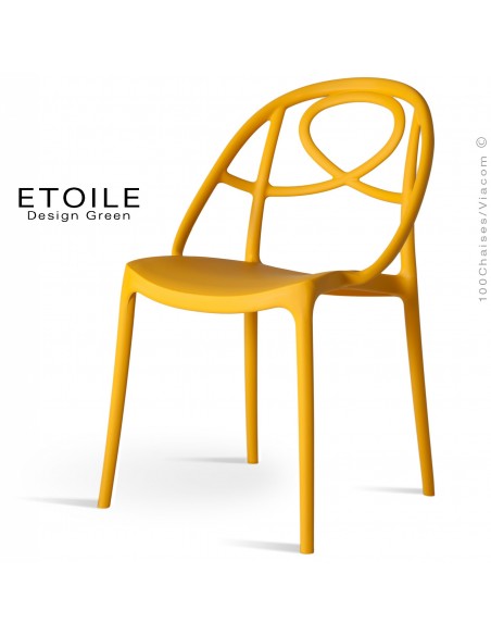 Chaise plastique ETOILE, idéale pour les terrasses et jardins - Lot de 4 pièces, couleur jaune, ocre.