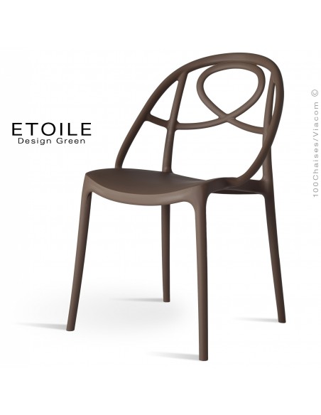 Chaise plastique ETOILE, idéale pour les terrasses et jardins - Lot de 4 pièces, couleur marron.