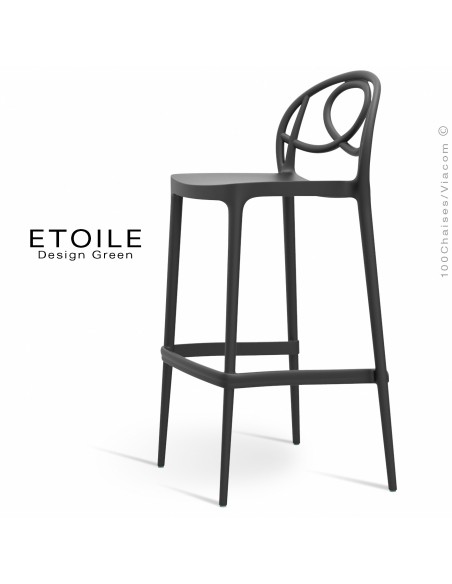 Tabouret de bar plastique ETOILE, idéale pour les terrasses et jardins - Lot de 4 pièces, couleur anthacite.