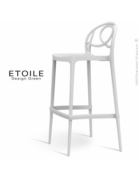 Tabouret de bar plastique ETOILE, idéale pour les terrasses et jardins - Lot de 4 pièces, couleur blanc.