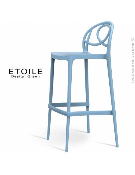 Tabouret de bar plastique ETOILE, idéale pour les terrasses et jardins - Lot de 4 pièces, couleur bleu.