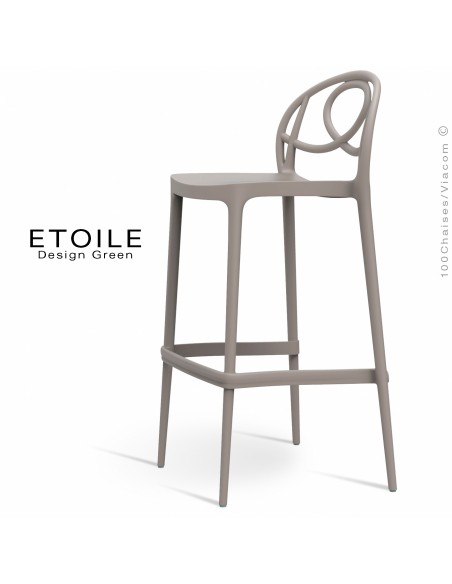 Tabouret de bar plastique ETOILE, idéale pour les terrasses et jardins - Lot de 4 pièces, couleur gris tourterelle ou sable.