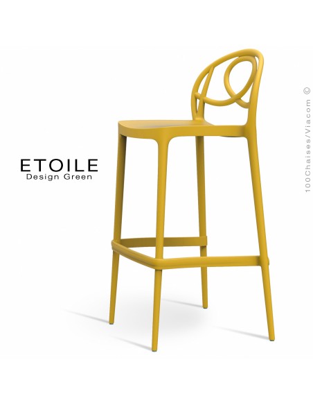 Tabouret de bar plastique ETOILE, idéale pour les terrasses et jardins - Lot de 4 pièces, couleur jaune.