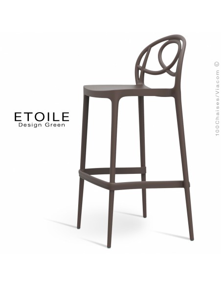 Tabouret de bar plastique ETOILE, idéale pour les terrasses et jardins - Lot de 4 pièces, couleur marron.