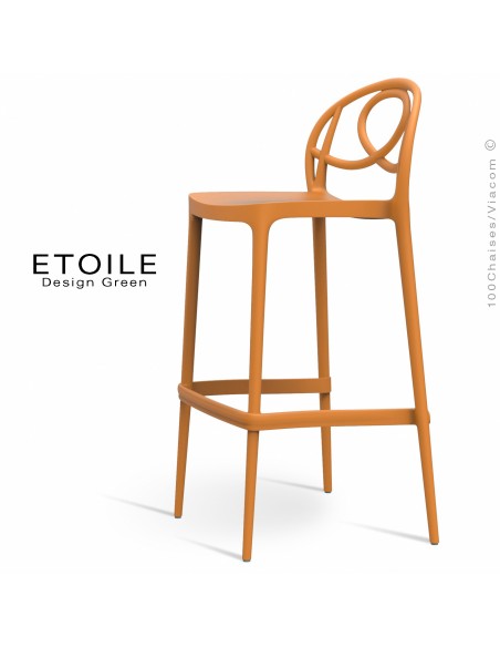 Tabouret de bar plastique ETOILE, idéale pour les terrasses et jardins - Lot de 4 pièces, couleur orange.