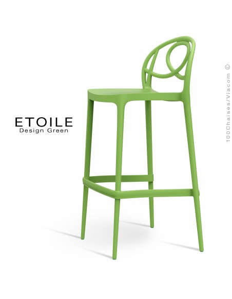 Tabouret de bar plastique ETOILE, idéale pour les terrasses et jardins - Lot de 4 pièces, couleur vert pomme.