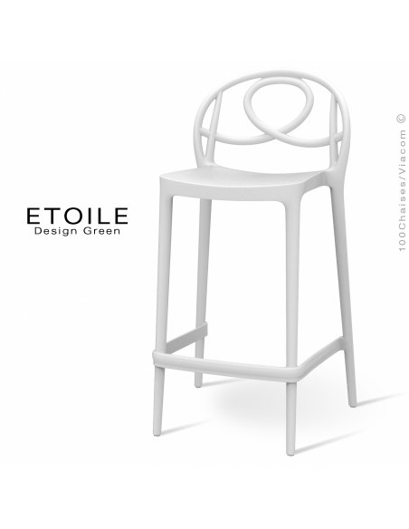 Tabouret de cuisine plastique ETOILE, idéale pour les terrasses et jardins - Lot de 4 pièces, couleur blanc.