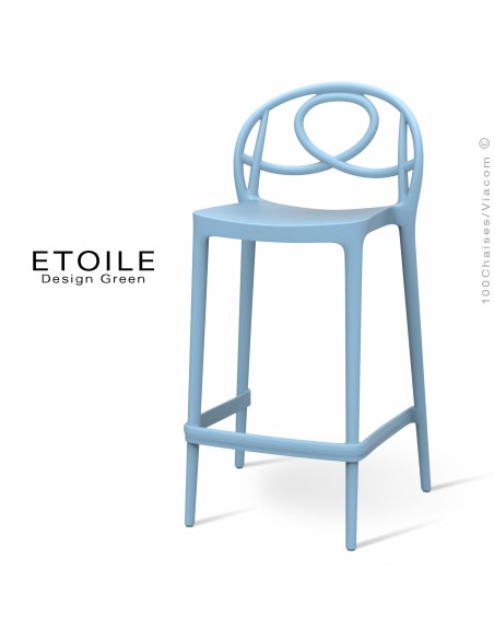 Tabouret de cuisine plastique ETOILE, idéale pour les terrasses et jardins - Lot de 4 pièces, couleur bleu.