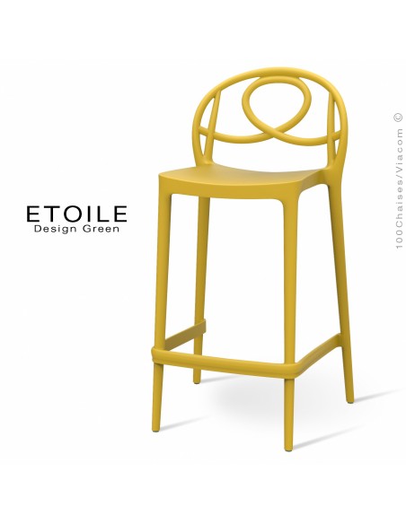 Tabouret de cuisine plastique ETOILE, idéale pour les terrasses et jardins - Lot de 4 pièces, couleur jaune d'ocre.
