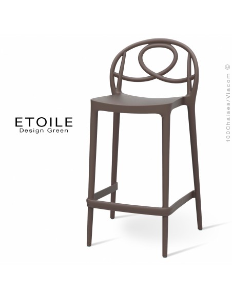 Tabouret de cuisine plastique ETOILE, idéale pour les terrasses et jardins - Lot de 4 pièces, couleur marron.
