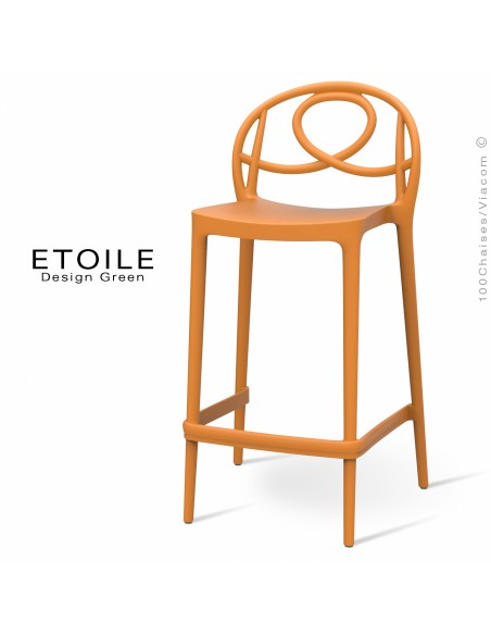 Tabouret de cuisine plastique ETOILE, idéale pour les terrasses et jardins - Lot de 4 pièces, couleur orange.