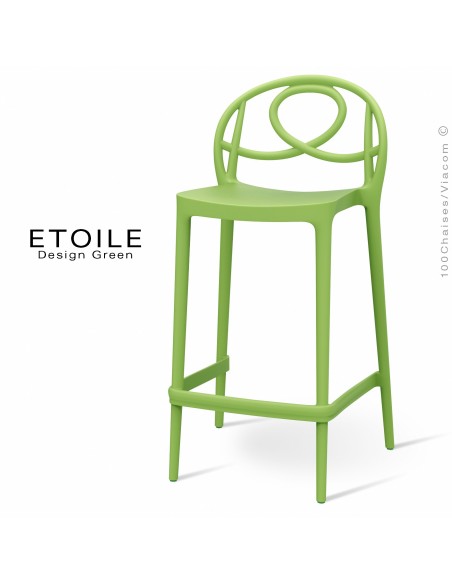 Tabouret de cuisine plastique ETOILE, idéale pour les terrasses et jardins - Lot de 4 pièces, couleur vert pomme.