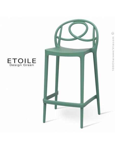 Tabouret de cuisine plastique ETOILE, idéale pour les terrasses et jardins - Lot de 4 pièces, couleur vert sapin.