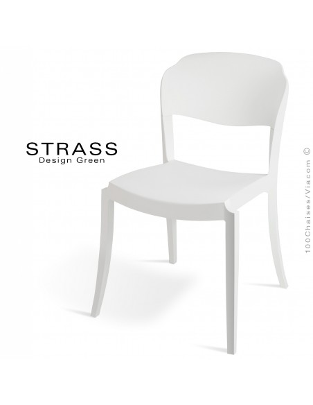 Chaise plastique STRASS, idéale pour les terrasses et jardins - Lot de 4 pièces, couleur blanche..