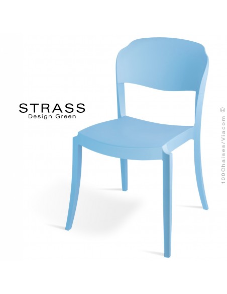 Chaise plastique STRASS, idéale pour les terrasses et jardins - Lot de 4 pièces, couleur bleu Pacifique.