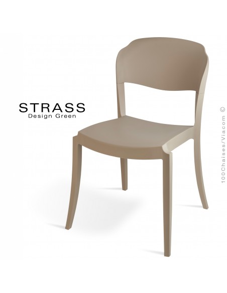Chaise plastique STRASS, idéale pour les terrasses et jardins - Lot de 4 pièces, couleur gris tourterelle.