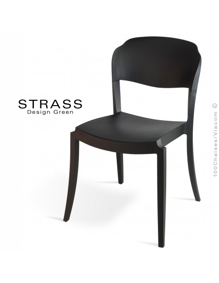 Chaise plastique STRASS, idéale pour les terrasses et jardins - Lot de 4 pièces, couleur noir.
