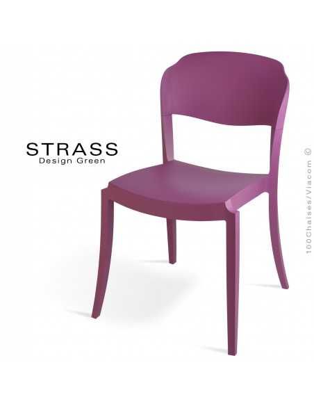 Chaise plastique STRASS, idéale pour les terrasses et jardins - Lot de 4 pièces, couleur prune.