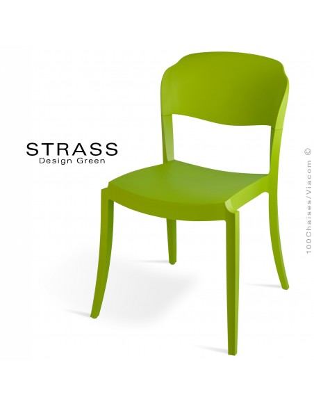 Chaise plastique STRASS, idéale pour les terrasses et jardins - Lot de 4 pièces, couleur verte.