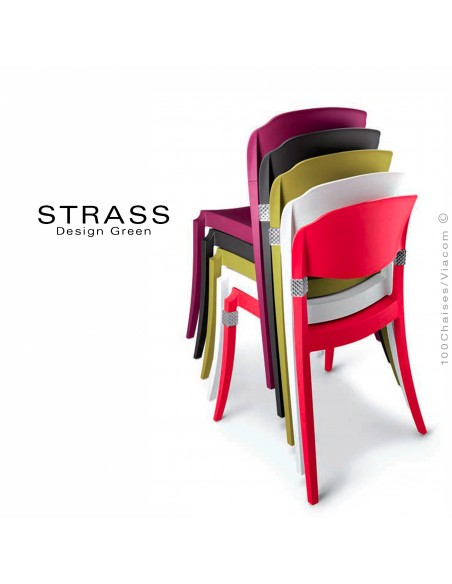 Chaise plastique STRASS, idéale pour les terrasses et jardins - Lot de 4 pièces, couleur au choix.