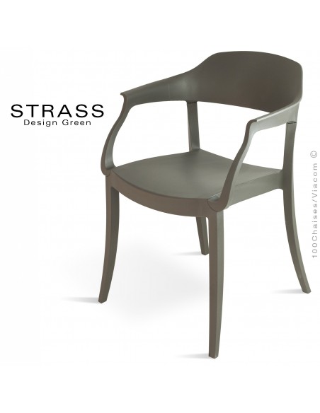 Fauteuil plastique STRASS, idéale pour les terrasses et jardins - Lot de 4 pièces, couleur anthracite.