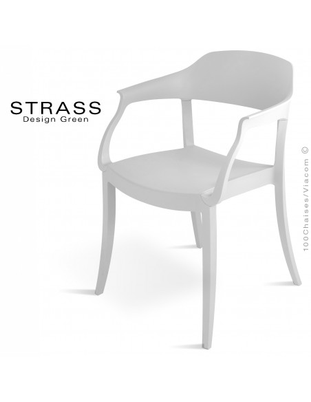 Fauteuil plastique STRASS, idéale pour les terrasses et jardins - Lot de 4 pièces, couleur blanc.
