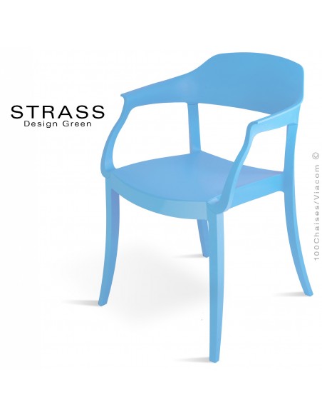 Fauteuil plastique STRASS, idéale pour les terrasses et jardins - Lot de 4 pièces, couleur bleu Pacifique.