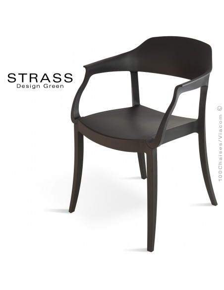 Fauteuil plastique STRASS, idéale pour les terrasses et jardins - Lot de 4 pièces, couleur noir.