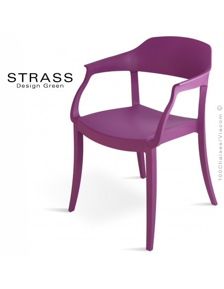 Fauteuil plastique STRASS, idéale pour les terrasses et jardins - Lot de 4 pièces, couleur prune.