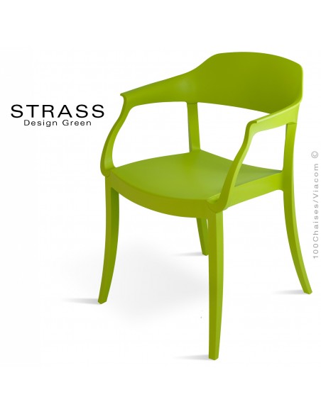 Fauteuil plastique STRASS, idéale pour les terrasses et jardins - Lot de 4 pièces, couleur vert.