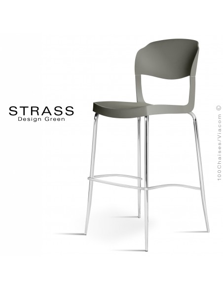 Tabouret de bar STRASS, assise plastique, piétement chromé - Lot de 4 pièces, couleur anthacite.