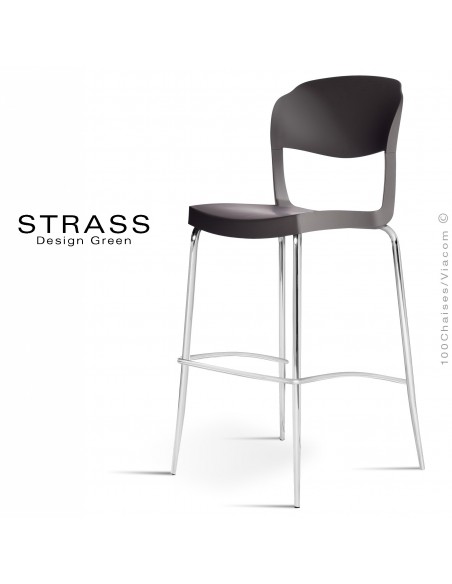 Tabouret de bar STRASS, assise plastique, piétement chromé - Lot de 4 pièces, couleur noir.