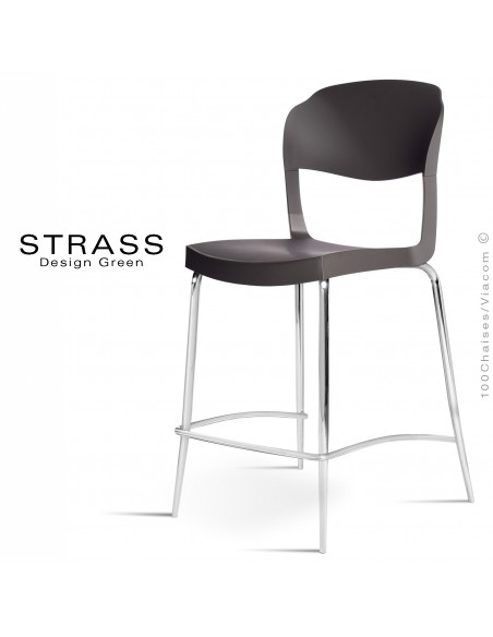 Tabouret de cuisine STRASS, assise plastique, piétement chromé - Lot de 4 pièces, assise couleur noir.