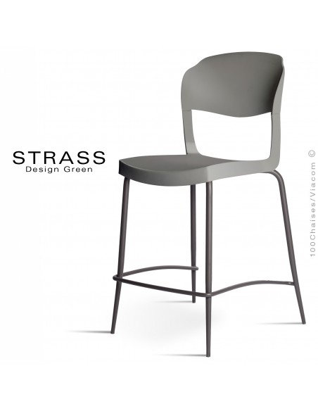 Tabouret de cuisine STRASS, assise plastique, piétement peint anthracite - Lot de 4 pièces, assise couleur anthracite.