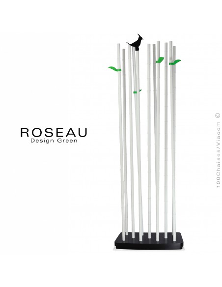 Module séparateur décoratif simple ROSEAU, tiges couleur blanche socle MDF noir.