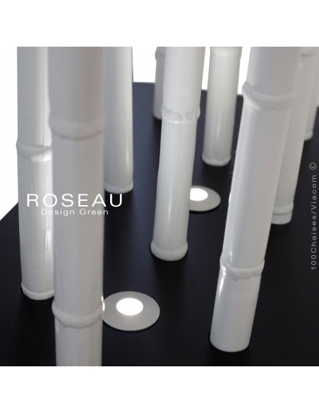 Module séparateur décoratif lumineux ROSEAU, tiges couleur blanche ou sable socle MDF noir ou blanc.