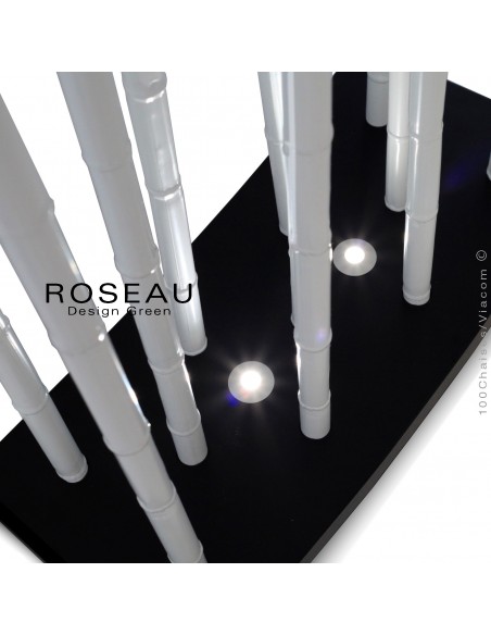 Module séparateur décoratif lumineux ROSEAU, tiges couleur blanche ou sable socle MDF noir ou blanc.