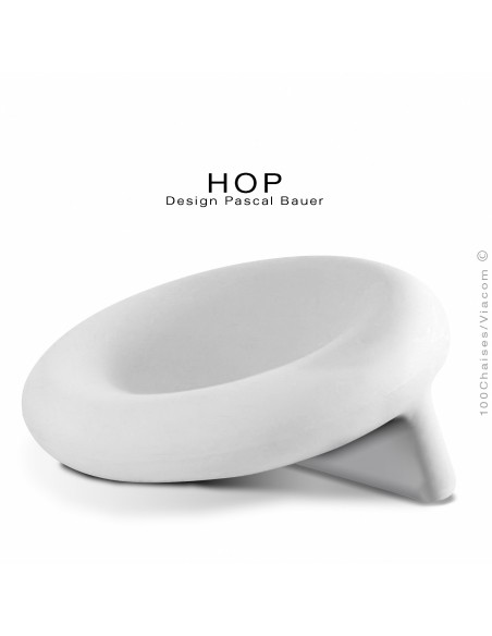 Fauteuil assise basse lounge confort HOP, structure plastique couleur blanc.