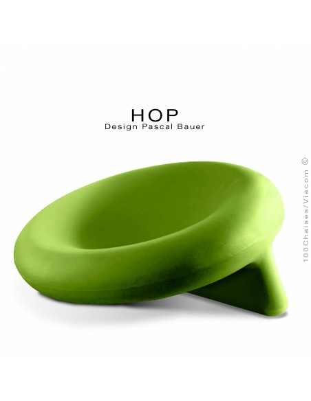 Fauteuil assise basse lounge confort HOP, structure plastique couleur vert Anis.