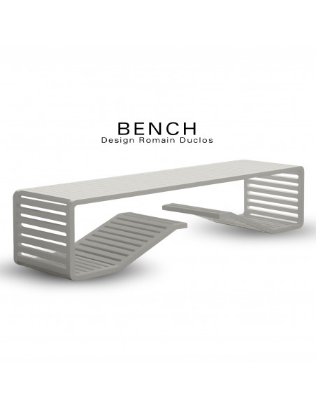 Banc en aluminium BENCH, destination indoor-outdoor, peinture couleur gris Tourterelle.