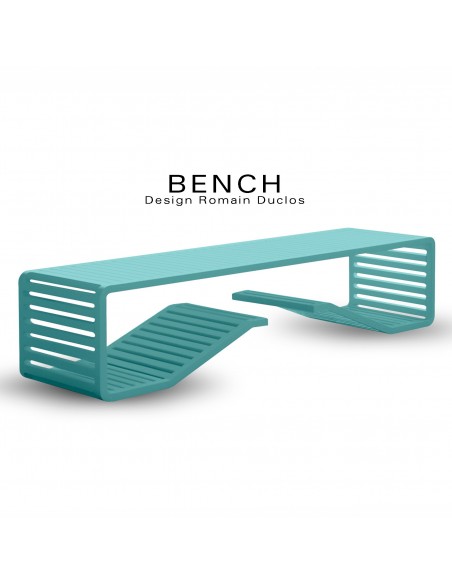 Banc en aluminium BENCH, destination indoor-outdoor, peinture couleur vert d'eau.