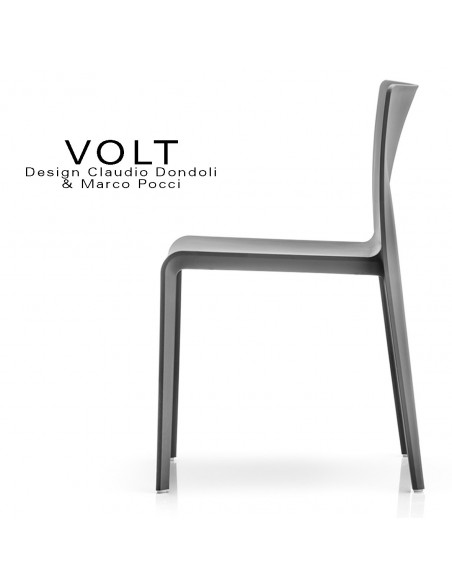 Chaise plastique pour terrasse et restaurant VOLT, structure plastique, empilable, couleur gris foncé..