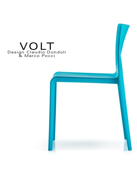 Chaise plastique pour terrasse et restaurant VOLT, structure plastique, empilable, couleur bleu.