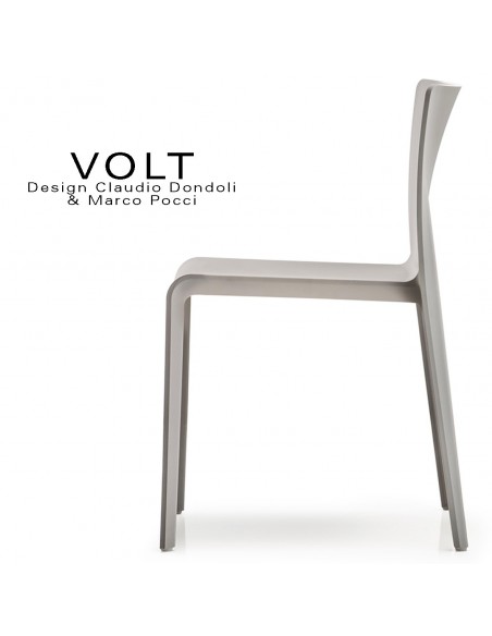 Chaise plastique pour terrasse et restaurant VOLT, structure plastique, empilable, couleur gris clair ou sable.