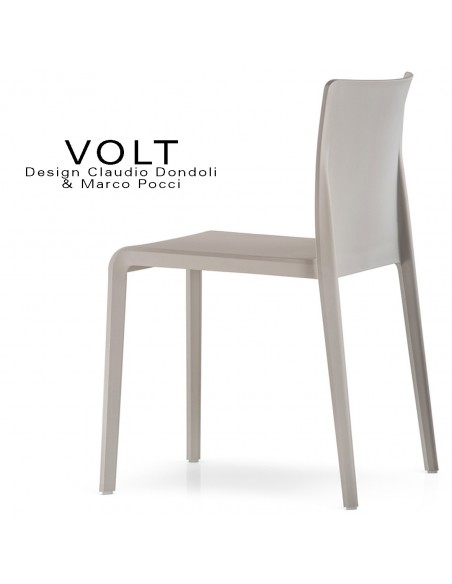 Chaise plastique pour terrasse et restaurant VOLT, structure plastique, empilable, couleur gris clair ou sable.