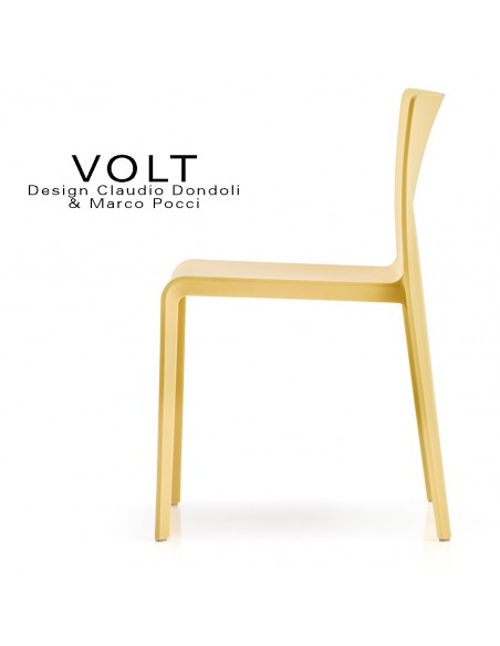 Chaise plastique pour terrasse et restaurant VOLT, structure plastique, empilable, couleur jaune.