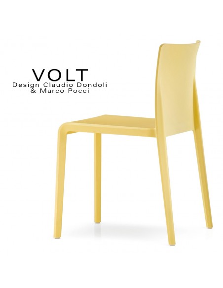 Chaise plastique pour terrasse et restaurant VOLT, structure plastique, empilable, couleur jaune.