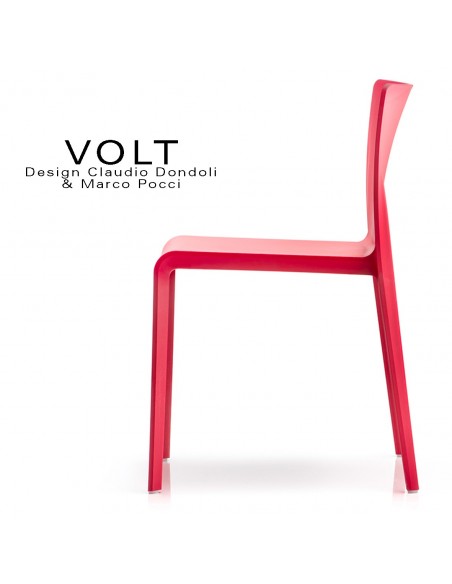 Chaise plastique pour terrasse et restaurant VOLT, structure plastique, empilable, couleur rouge.