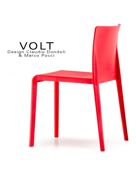 Chaise plastique pour terrasse et restaurant VOLT, structure plastique, empilable, couleur rouge.