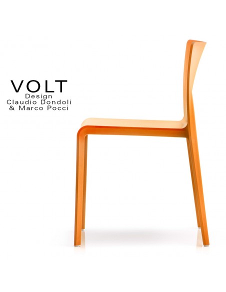 Chaise plastique pour terrasse et restaurant VOLT, structure plastique, empilable, couleur orange.